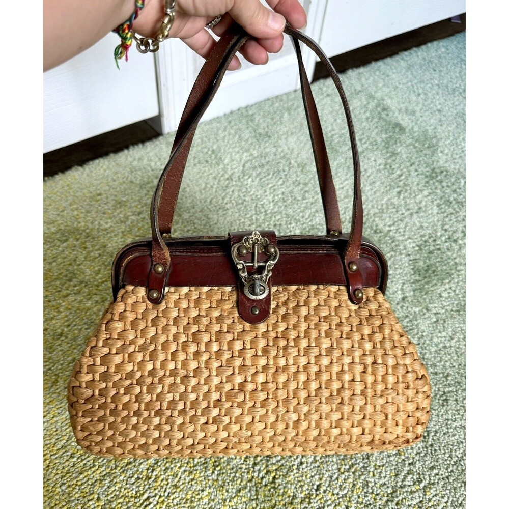 Rare VTG Zenith Handmade Straw Woven Bag 60th Leather Accents Doctor Style